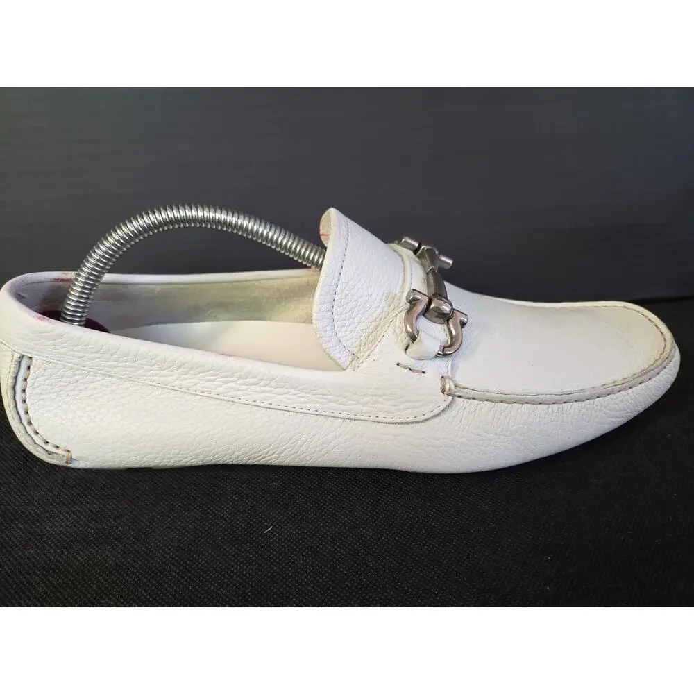 SALVATORE FERRAGAMO Size 8.5D'Parigi' Re White Leather Men's Loafers